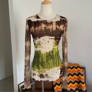 Y2K Petit Pois By Viviana G Tie Dye Mesh Long Sleeve Top